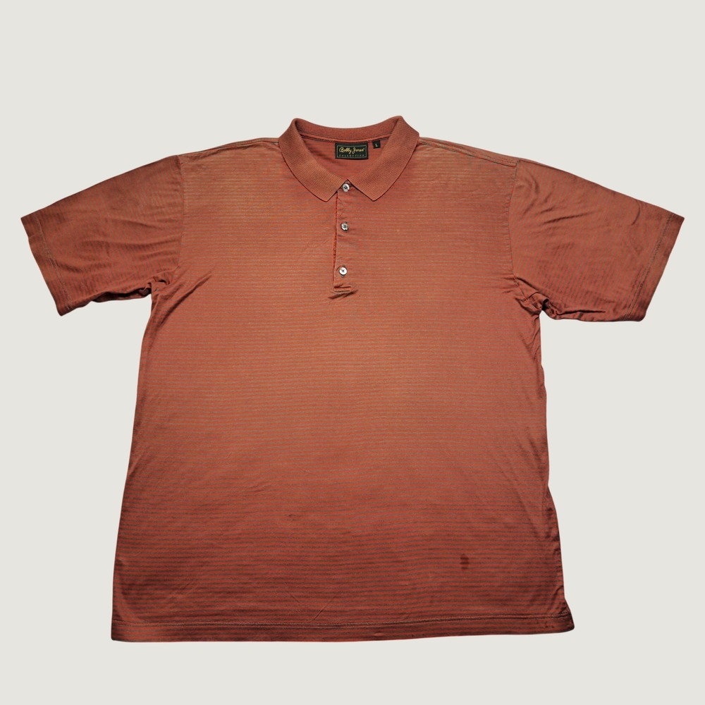 Bobby Jones Polo Mens Large Orange Grey Striped Good Embroidered Placket Italy